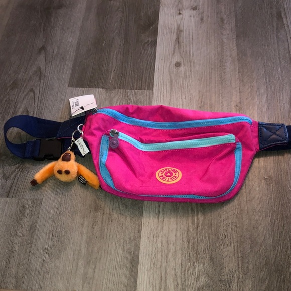 Kipling Handbags - Kipling Yasemina Nylon Waist Pack Azalea Pink Color Block + Monkey Keychain NWT